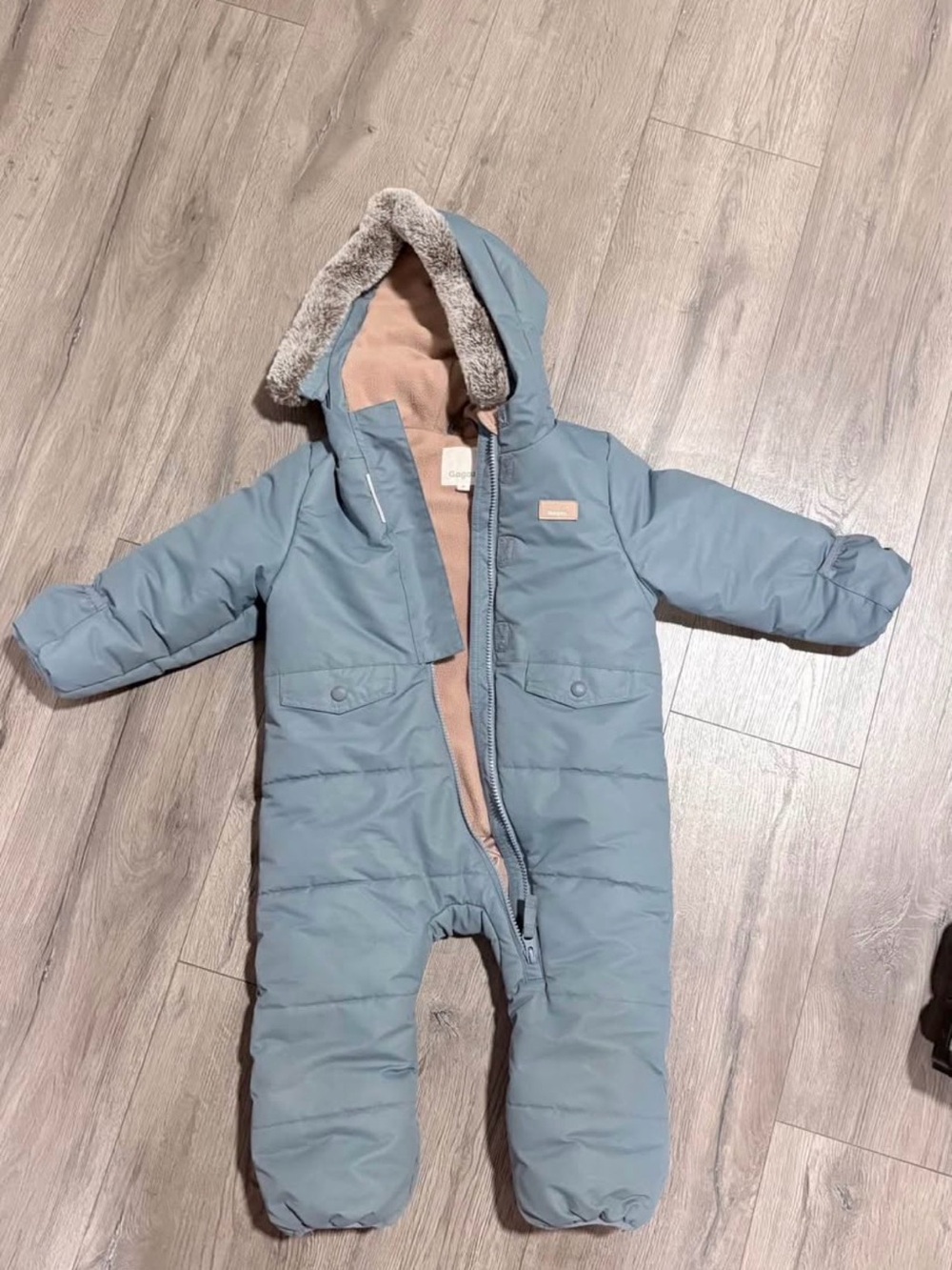Baby Unisex Blue Puffer Snowsuit with Hood